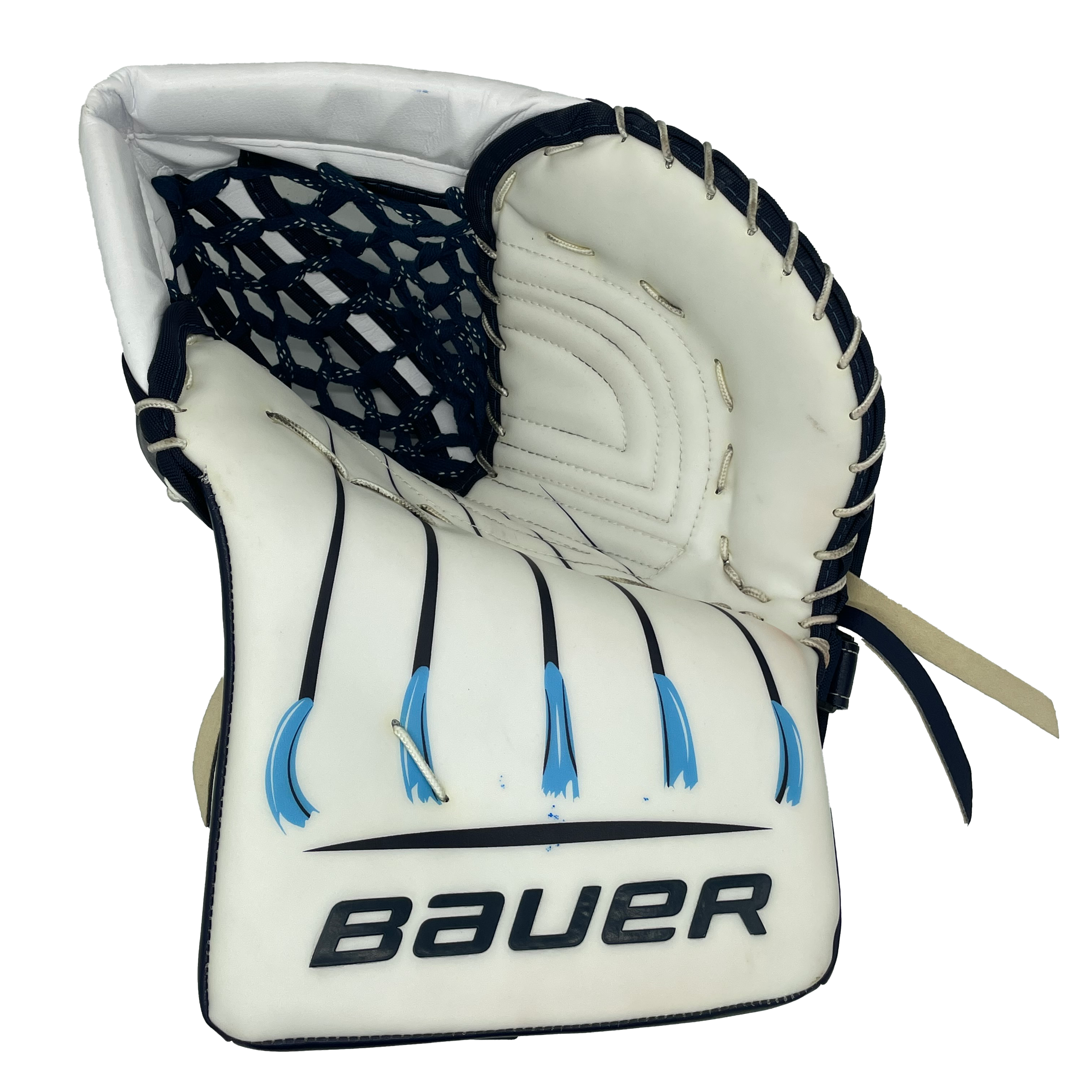 Bauer Vapor Hyperlite – Nouveau gant de gardien Pro Stock (blanc/bleu marine)